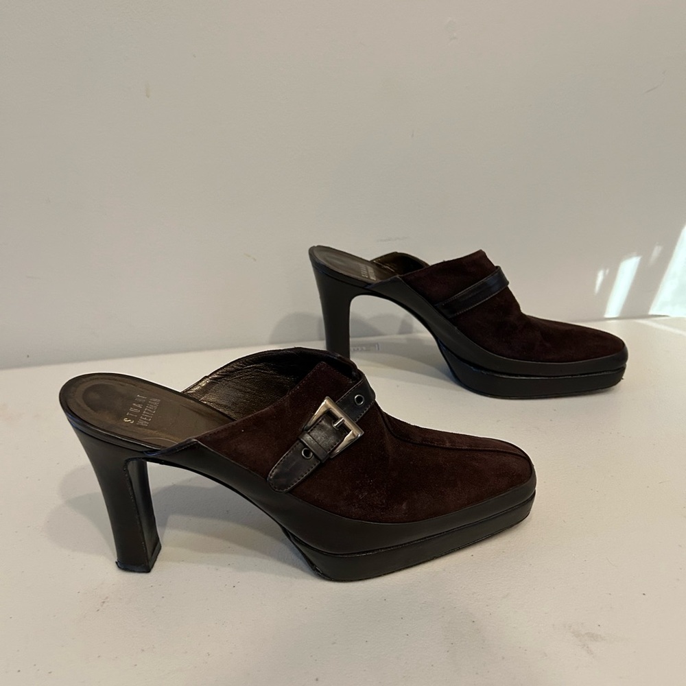 Stuart Weitzman Brown Heeled Mules